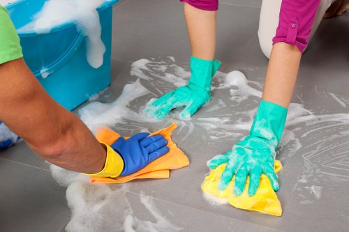 Technician reviewing cleaning area and safety considerations before work